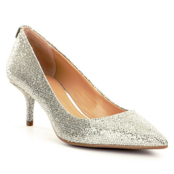michael kors flex kitten pump silver glitter